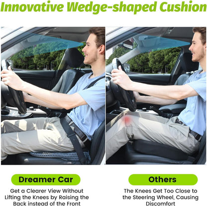 Soft Dense Memory Foam Car Seat Cushion for Driving - Seat Cushion for Car Seat Driver with Wedge Design & Raised Back to Broaden Vision, Provides Comfort for Lower Back & HIPS (Passenger Use Too)
