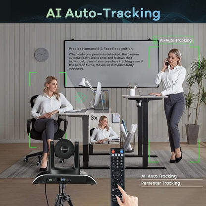 TONGVEO All-in-One Conference Room Video Camera System Al Auto-Tracking HD1080P 60fps 3X Optical Zoom USB3.0 HDMI PTZ Camera and Bluetooth Conference Speakerphone with Microphones