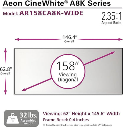 Elite Screens Aeon CineWhite A8K Wide, 158-INCH DIAG, 2.35:1 Aspect Ratio, Acoustically Transparent Perforated Weave, AR158CA8K-WIDE