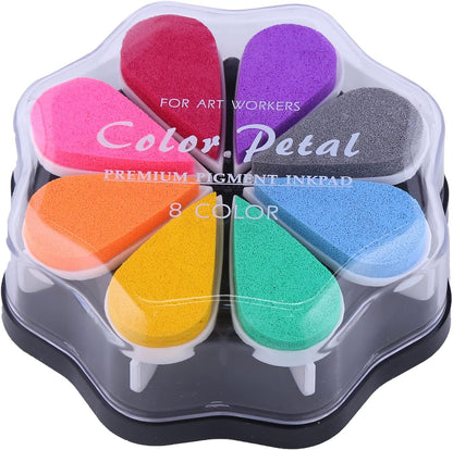 Petal Ink Pads for Rubber Stamps Waterdrop Shaped Stamp Pads with 8 Assorted Colors (Set 1002)