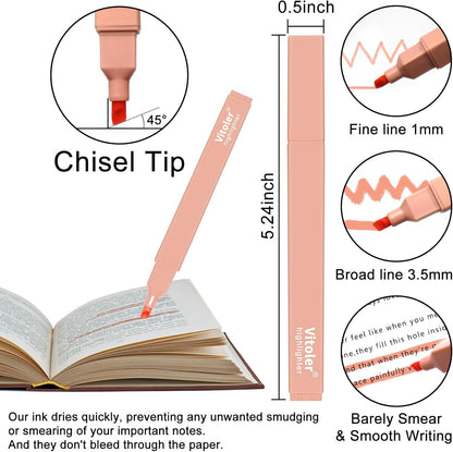 Vitoler Bible Highlighters with Soft Chisel Tip,10Pcs,Aesthetic No Bleed Dry Fast Easy to Hold, Bible Highlighters,Cute Highlighter for School Office Supplies