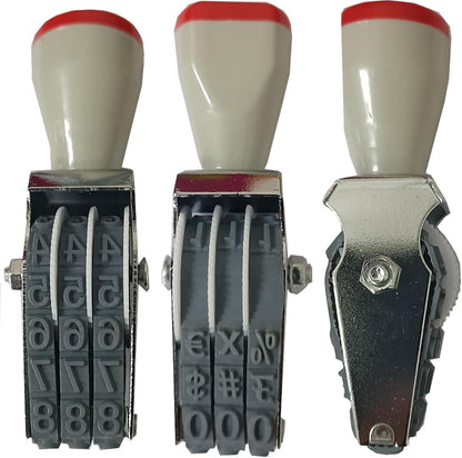 WANLIAN 3-Digit Adjustable Rubber Number Stamp - Customizable 0-9 Numbers & Symbols for Packaging, Office, Labels (18x7mm Imprint, Gray-Red)