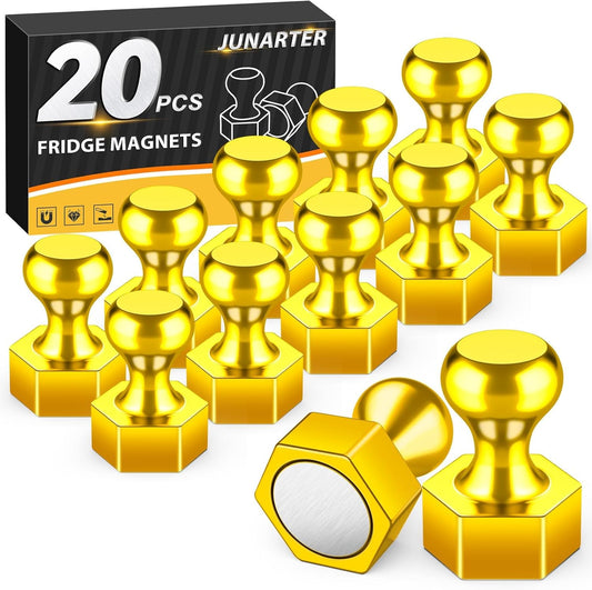 20 Pack Magnetic Push Pins, Gold Strong Fridge Magnets, Whiteboard Magnets, Refrigerator Magnets Strong, Dry Erase Board Magnets for Fridge, Whiteboard, Office, Kitchen, Map (Hexagon)