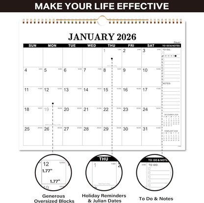 2026 Calendar - 2026 Wall Calendar, Jan. 2026 - Dec. 2026, 14.6'' x 11.4", Large Wall Calendar with Highlighted Holidays, Sturdy Binding, Calendar for Planning