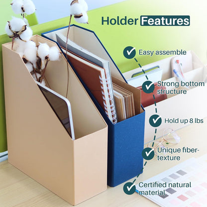 Magazine Holder - File Holder and Desk Organizer, Paperboard Book Organizer and Storage Box for Documents, Magazine Holder Rack for Classroom, Home, and Office (Classic Blue, 4-Pack)