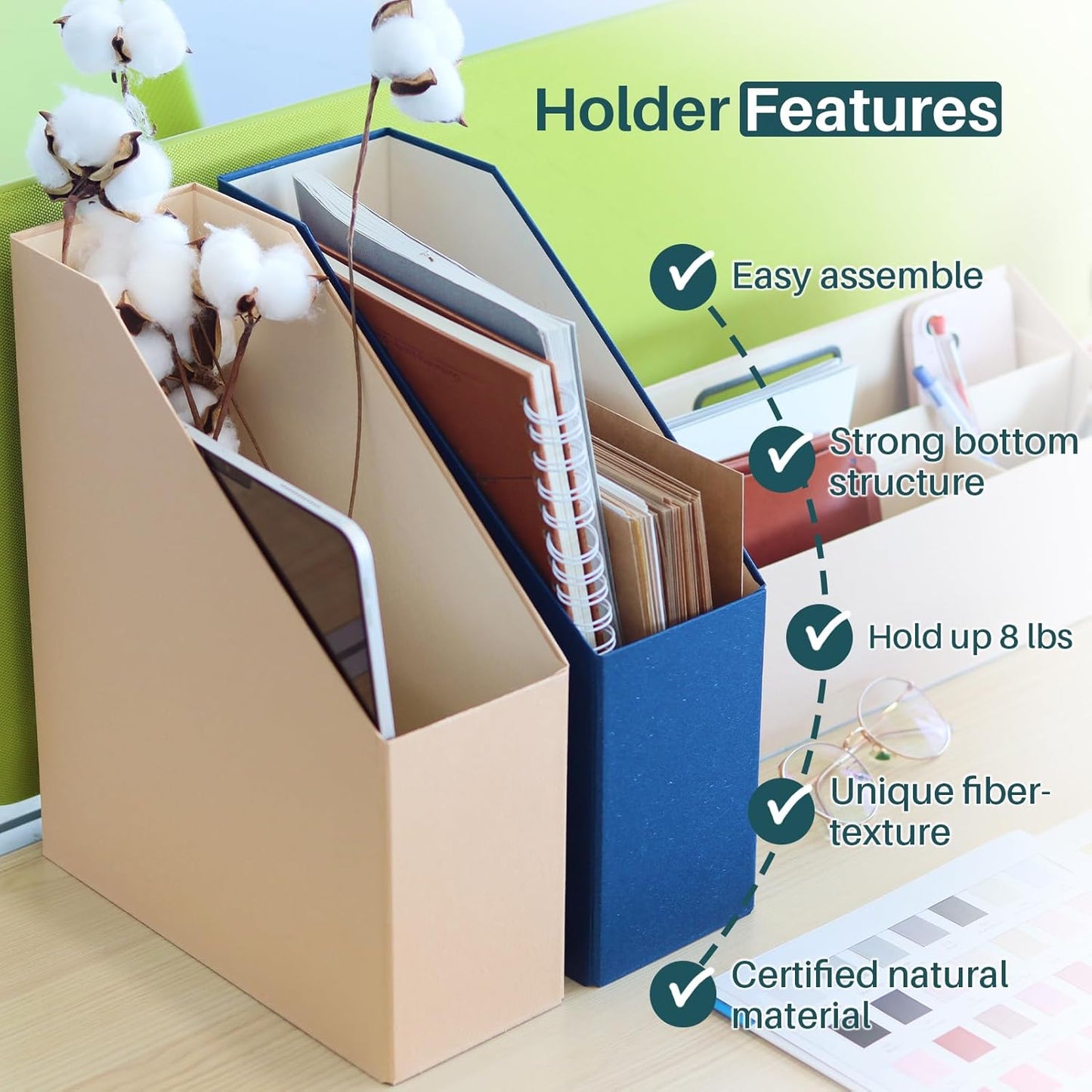 Magazine Holder - File Holder and Desk Organizer, Cardboard Book Organizer and Storage Box for Documents, Magazine Holder Rack for Office, Home and Classroom (Classic Blue, 6-Pack)