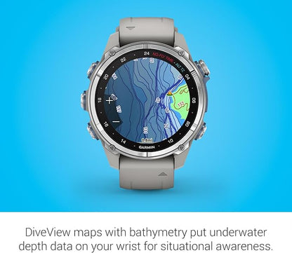 Garmin Descent Mk3 Dive Computer and Multisport Smartwatch with AMOLED Display with Advanced Dive Modes and GPS Navigation (43mm, Stainless Steel with Fog Gray Silicone Band)