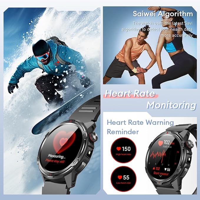AOLON Smart Watch for Men (Answer/Make Call with 1.43'' AMOLED Display, IP68 Waterproof, 30+ Days Battery Life with100+Sport Modes Fitness Watch, Compass, Heart Rate, SPO₂ & Sleep Monitor（Silver）