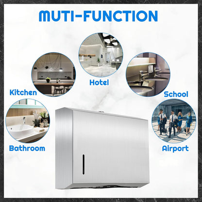 2 Pcs Commercial Soap Dispenser and Paper Towel Dispenser Set with Lock-Stainless Steel,Wall Mount,Large Capacity Manual Liquid Pump Rust Proof Leak Free for Home Bathroom (500 ml,Style 2)