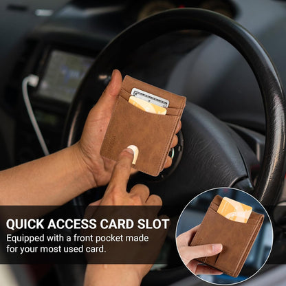 VATAN Wallet for Men, Mens Minimalist Wallet Credit Card Holder, Slim Leather Rfid 2 ID Window Large Capacity With Gift Box (Crazy Horse Brown)