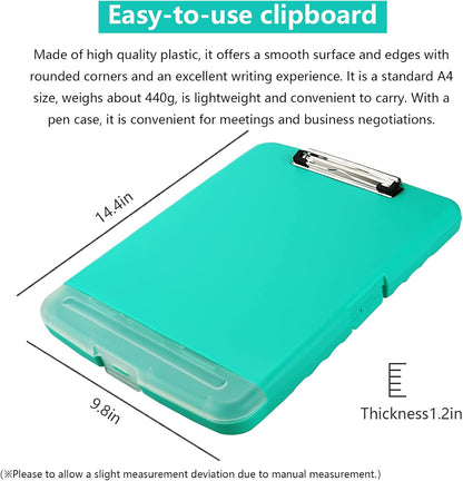 Clipboard with Storage, A4 Binder Nursing Clipboards with Pen Holder, Heavy Duty Storage Clipboard with Low Profile Clip, Clipboards Folder Side-Opening, Smooth Writing Clip Board (Mint Green)