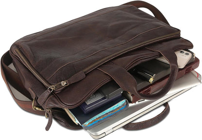 Leather briefcase 18 Inch Laptop Messenger Bags for Men and Women Best Office briefcase Satchel Bag (Brown)