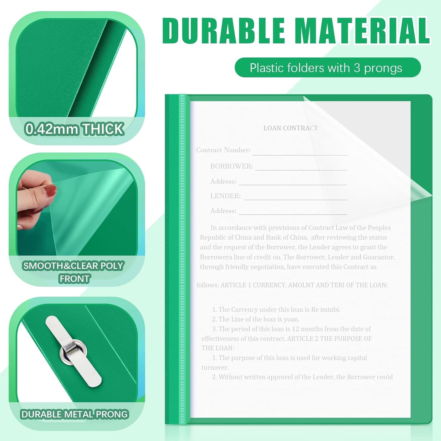 Teling 72 Pack Clear Front Report Covers Bulk Business Report Covers Plastic Presentation Folders Resume Portfolio Folder Paper Binder with 3 Prongs for Presentation Document School Office (Green)