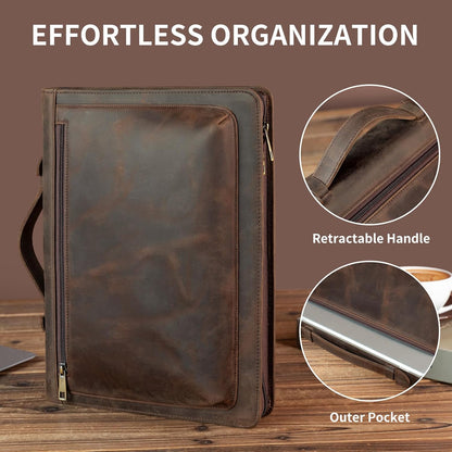 Handmade Vintage Crazy Horse Leather Portfolio Letter (A4) Size Notepad,Business Organizer Padfolio with Handle, for iPad Pro/Microsoft Surface Pro/13 inch Tablet (Custom,Dark Khaki)