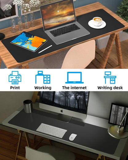 Leather Desk Pad Protector,Large Desk Mat, Mouse Pad, Non-Slip PU Leather Desk Blotter, Laptop Computer Desk Keyboard Mat, Waterproof Desk Writing Pad for Office/Home (Black, 48" x 17")