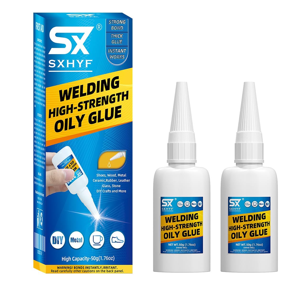 SXhyf Welding High-Strength Oily Glue - 2 Packs Ceramic Glue, Super Glue for Porcelain and Pottery Repair, Glass, Metal, Plastic, Wood, Leather, Crafts, Tile, Rubber and More, 3.52 oz (100 Gram)