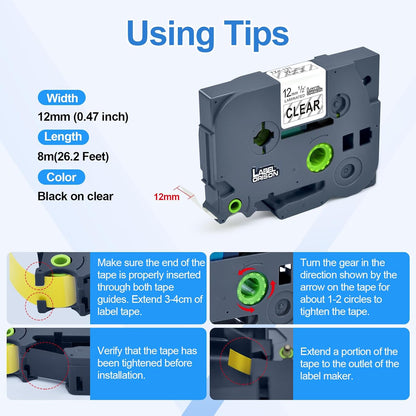 Label Orison TZe-131 Tze Tapes Compatible with Brother P-Touch Label Tape Clear, for Brother Label Maker Tape T-D210 PT-H100 PT-1880, Black on Clear, 1/2''(12mm) x 26.2'(8m), 5PK
