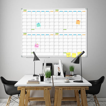 JILoffice Magnetic Dry Erase Calendar Whiteboard, 4 Month White Board Planner 48 X 36 Inch, Silver Aluminum Frame Wall Mounted Board for Office Home and School