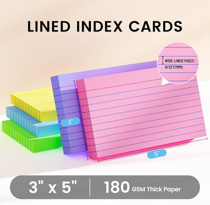 Index Cards 3x5 Inch, 500sheets, Flash Cards,Ruled Lined Colored Note Cards Paper For Studying, Schools Supplies, College, Office And Home Organization, Note Taking Supplies