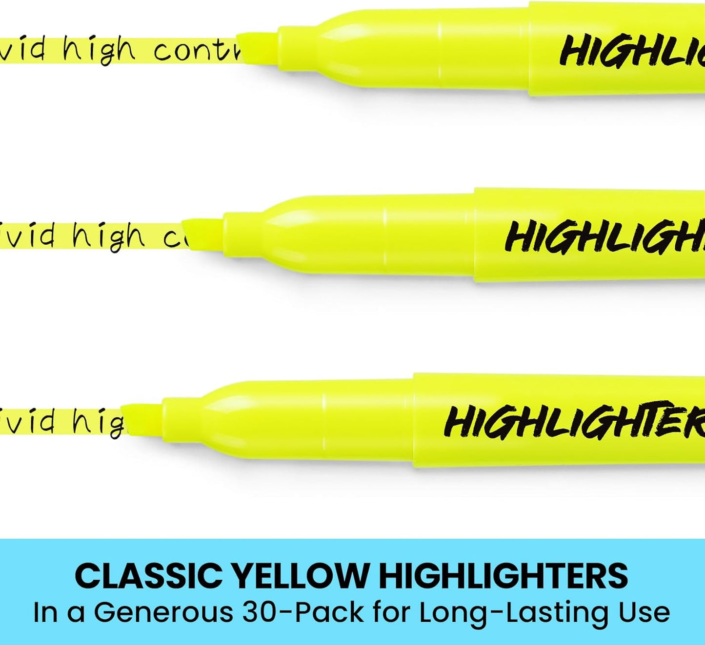 Taja 30 Pack Yellow Highlighters Bulk, Chisel Tip Highlighters Markers Set with No Bleed Ink, Perfect for School & Office Supplies