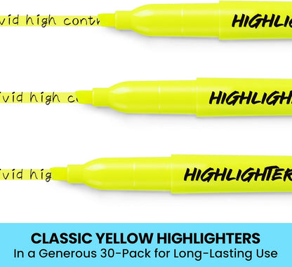 Taja 30 Pack Yellow Highlighters Bulk, Chisel Tip Highlighters Markers Set with No Bleed Ink, Perfect for School & Office Supplies