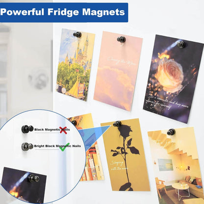 55Pcs Bright Black Fridge Magnets, Strong Refrigerator Magnets, Small Push Pin Magnets for Whiteboard, Decorative Whiteboard Magnet s for Classroom, Kitchen Accessories, Office and Map Magnet