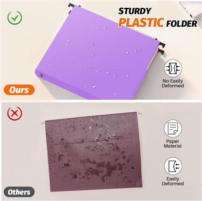 Extra Capacity Plastic Hanging File Folders,12 Pack Reinforced Expanding Hang Folder Letter Size,Accordian Pocket,Heavy Duty 2 Inch Expansion,Hanging Folder Organizer for Office Home,Purple