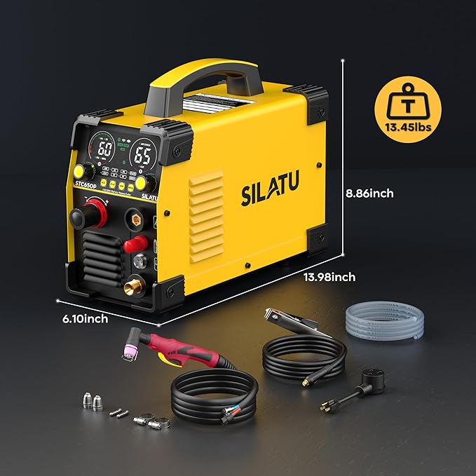 SILATU 65Amps Plasma Cutter, STC650P HF Non-Touch Pilot Arc Plasma Cutter Machine, 110/220V Dual Voltage Air Sensor Technology Large LED Display, 18mm Max Cutting thickness, PT/2T/4T for Beginners DIY