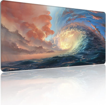 35.4 x 15.7 inches, Large Desktop Mouse pad, Keyboard and Mouse Pads for Work and Home Computers, and Large Laptop Mouse mat，Waves and Sunsets