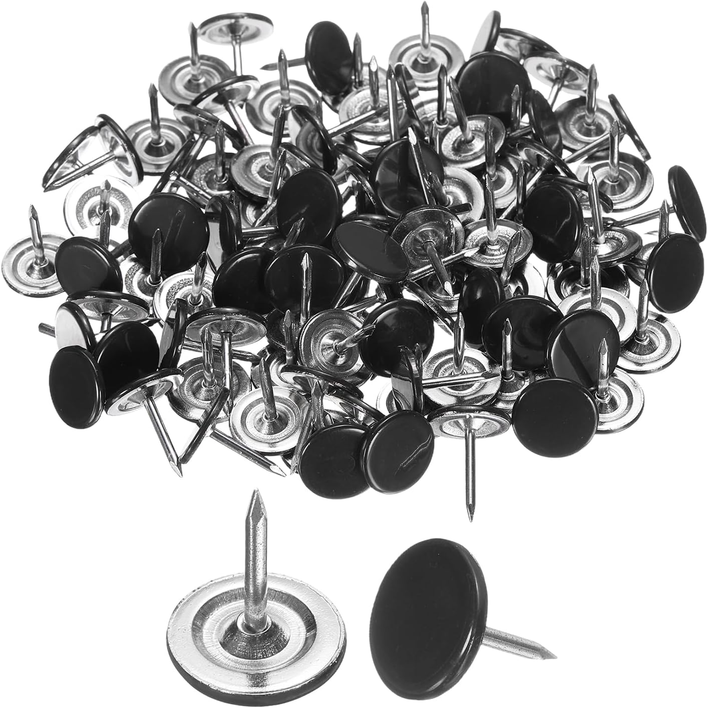 uxcell 120Pcs Push Pins, 11mmx13mm Round Flat Head Decorative Thumb Tacks Upholstery Tacks for Cork Board Office Wall Hangings, Black