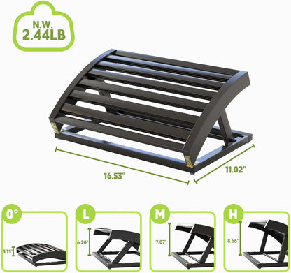 Foot Rest for Under Desk at Work - Adjustable Black Bamboo Footrest for Office and Couch