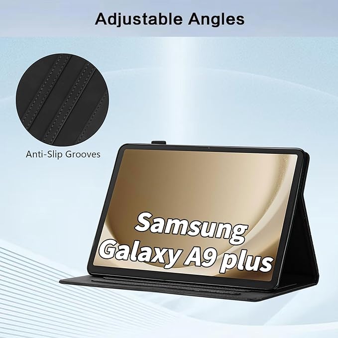 Case for Samsung Galaxy Tab A9 Plus/A9+ 5G 11 Inch 2023 Model (SM-X210/X216/X218), Multi-Angle Viewing Smart Stand with Pocket Auto Wake/Sleep PU Leather Tablet Cases Flip Folio Cover Black
