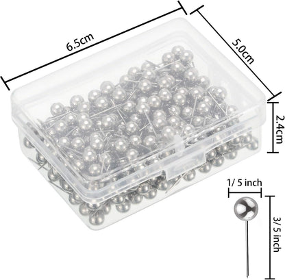 Map Tacks Push Pins Small Size 300 Packs (Silver, 1/5 Inch)