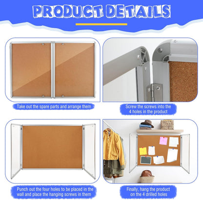 2 Pack Enclosed Bulletin Board 48"x36" Weather Resistant Lockable Enclosed Notice Cork Case Display Board Wall Mounted 2 Locking Door Aluminum Frame for Back to School Classroom, 12xA4(Brown)
