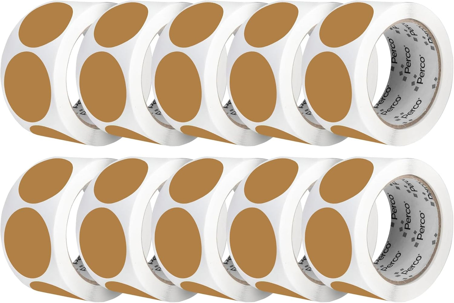 Perco Kraft Brown 2-Inch Perforated Circle Dot Sticker Labels — 10 Rolls, 5,000 Round Stickers — Natural, Cardboard-Like Surface with Permanent Adhesive for Organizing, Crafting & More—Made in USA