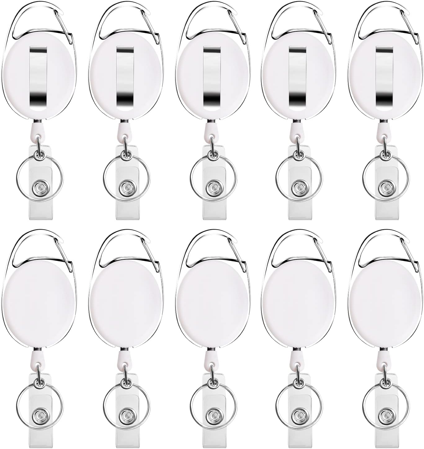 Retractable Badge Holder with Carabiner Reel Clip and Key Ring for ID Card Key Keychain Holders White 10 Pieces