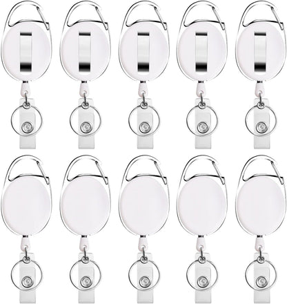 Retractable Badge Holder with Carabiner Reel Clip and Key Ring for ID Card Key Keychain Holders White 10 Pieces