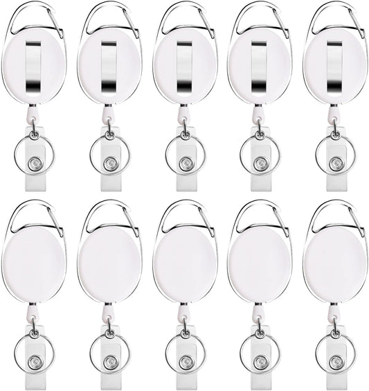 Retractable Badge Holder with Carabiner Reel Clip and Key Ring for ID Card Key Keychain Holders White 10 Pieces