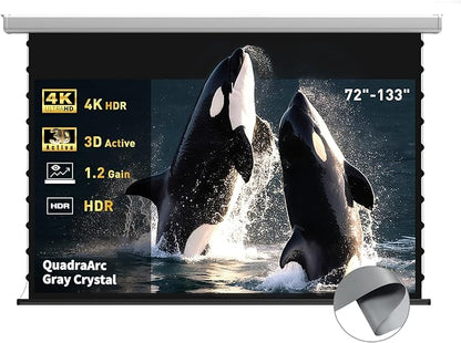 QuadraArc Motorized Projector Screen, Gray Crystal 4K Electric Drop Down Screen, Wall & Ceiling Mount, Compatible with ST/LT Projectors up to 1600 ANSI Lumens 92"