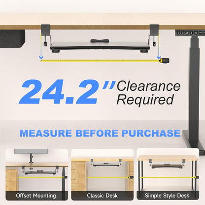 suptek Small Keyboard Tray Under Desk Pull Out with C Clamp Mount, Computer Keyboard & Mouse Tray, 20 (24.2 Including Clamps) x 11.8 inch Slide-Out Platform Computer Drawer for Typing, Black, DSF1S