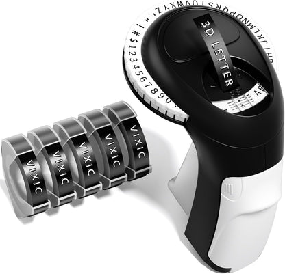 Embossing Label Maker, Manual Label Maker Emboss, Vintage Embossed Label Makers Machine with Tapes, Old School Labeler with 5 Rolls 3D Black Tapes for Home DIY & Crafting Kids School Items