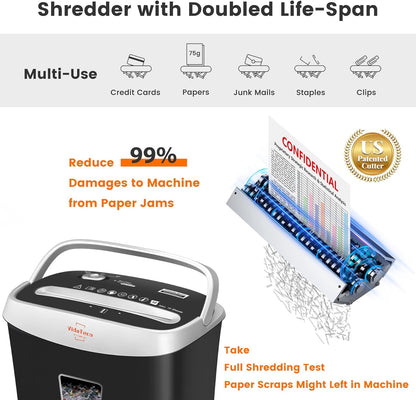 Paper Shredder for Home Office Heavy Duty with 60 Mins Running with US Patented Cutter,Shred CD/Card with Extra Large Bin,AUTO Jam Proof(ETL) (10-Sheet Micro-Cut)