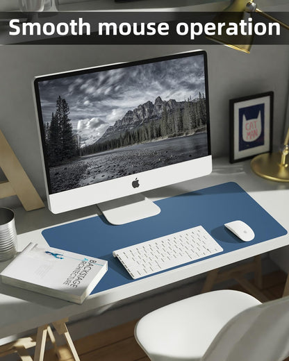 PULeather Non-Slip Desk Mat, Large Mouse Pad & Laptop Desk Pad - Waterproof Writing Pad for Office & Home (Grey Blue, 35.4" x 17")