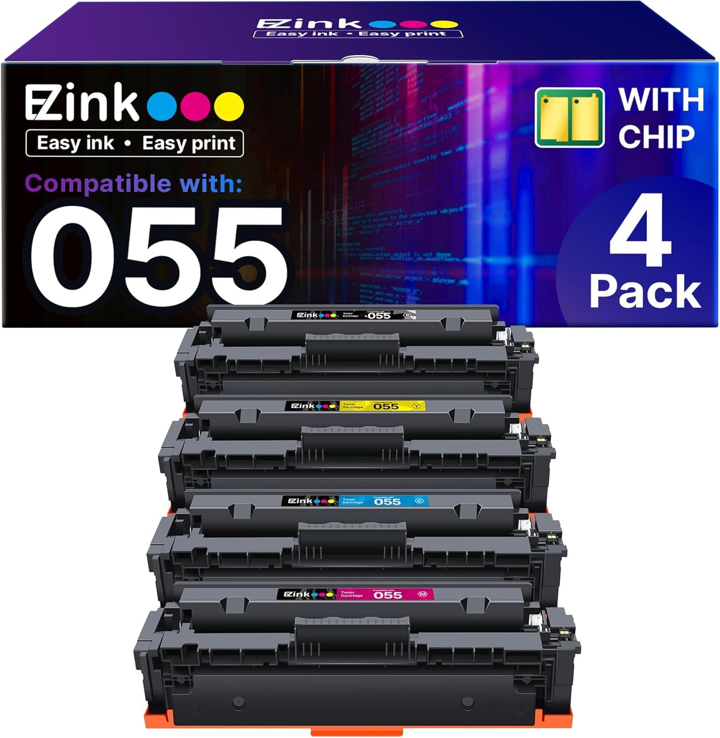 E-Z Ink Compatible Toner Cartridge Replacement for Canon 055 055H Replacement for Canon 055 Toner Cartridge Set to Use with Canon Color ImageCLASS MF743Cdw MF741Cdw MF746Cdw MF743 Printer (4 Pack)