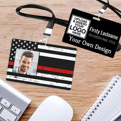 Custom Id Badge, Personalized Employee Photo Identification Card with Lanyard, Durable ID Card for Office Worker Doctor Nurse Student-Horizontal-Template1