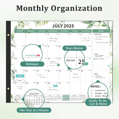 Ospelelf Desk Calendar 2025-2026 Large 22"x17" Monthly Family Planner Pad with Protective Cover 18 Months July 2025 to December 2026 Floral Green