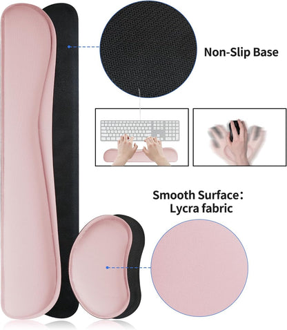 Bloss Leather Desk Pad and Keyboard Wrist Rest, Large Mouse Pad + Keyboard Pad+Mouse Wrist Support, Non-Slip Desk Mat Protector for Office, Home(31.5×15.7 Inches,Pink)
