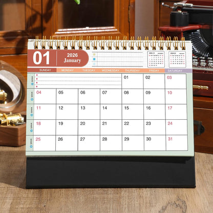 Desk Calendar 2025-2026, Standing Flip Medium Desktop Calendar from July 2025 to December 2026 - Metal Ring Twin-Wire Binding 18 Month Desk Calendar for Home Office School (L-Black)