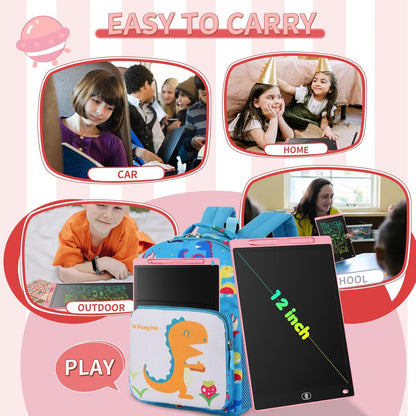 [2 Pack] Genialba LCD Writing Tablet 12-Inch Colorful Doodle Board, Toddler Learning Educational Toys Gifts for 3-8 Years Old Girls and Boys, Electronic Drawing Pad for Kids (Pink&Blue)