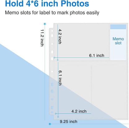 Sooez 30 Pack 4x6 Photo Sleeves for 3 Ring Binder (180 Pictures), Heavy Duty Plastic Album Refill Pages, Clear Archival Sheets 8.5x11